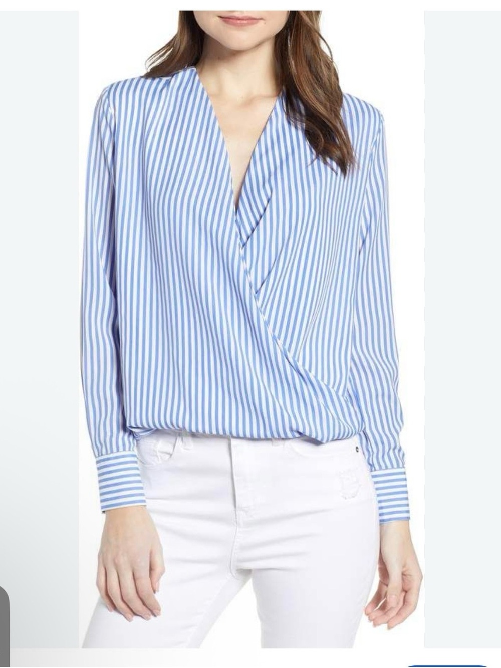 Ann Taylor Blue and White Striped Wrap Blouse